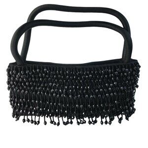 Little Black Formal Evening Purse Beaded Handbag Fabric 8.5 x 3.5 With Handle u